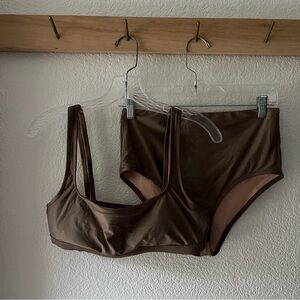 Madewell high rise bikini set (selling together) in castle rock (olivey brown)